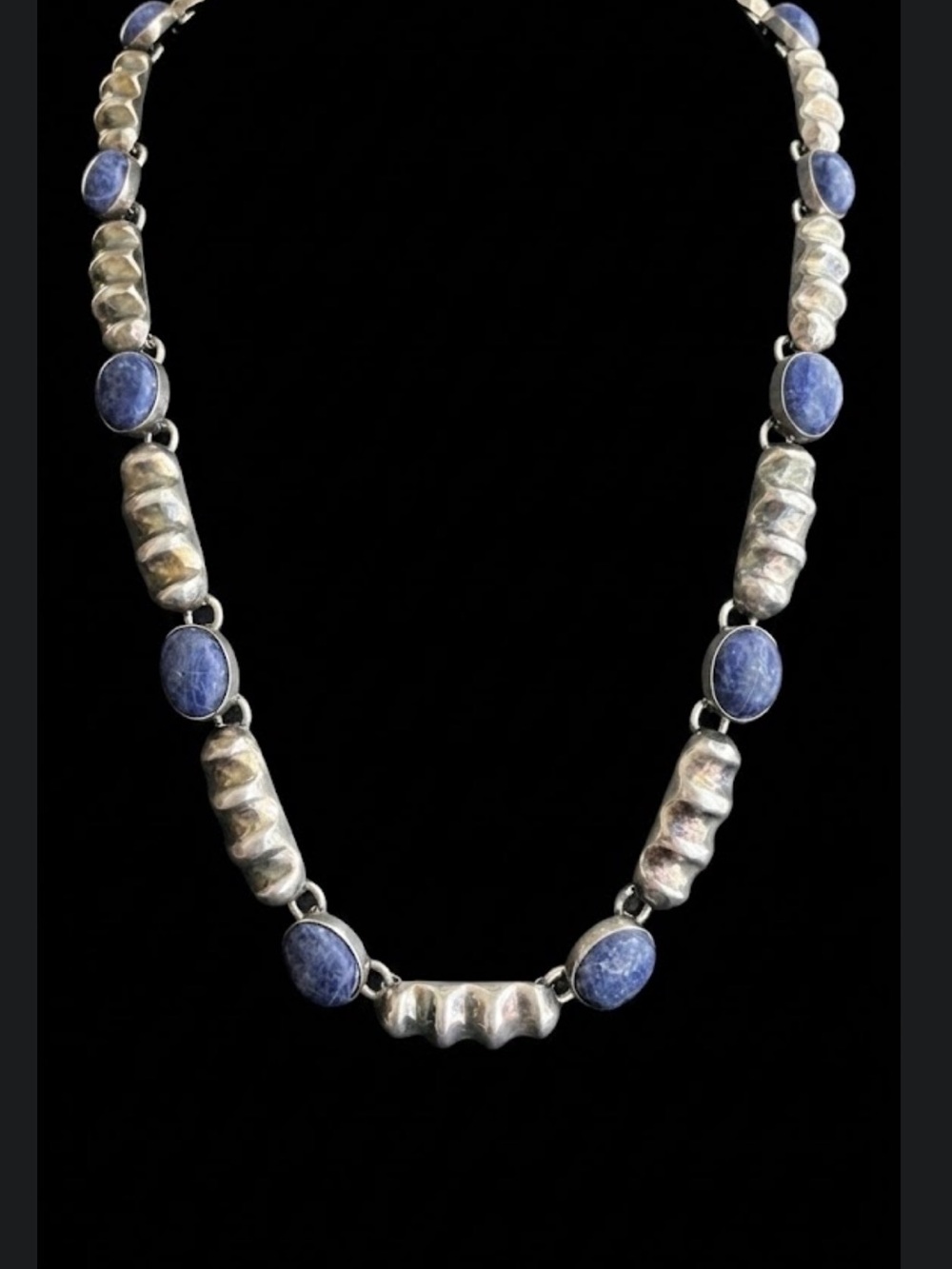 Vintage 45g Mexican Sterling Silver Sodalite Link Necklace 18 inches